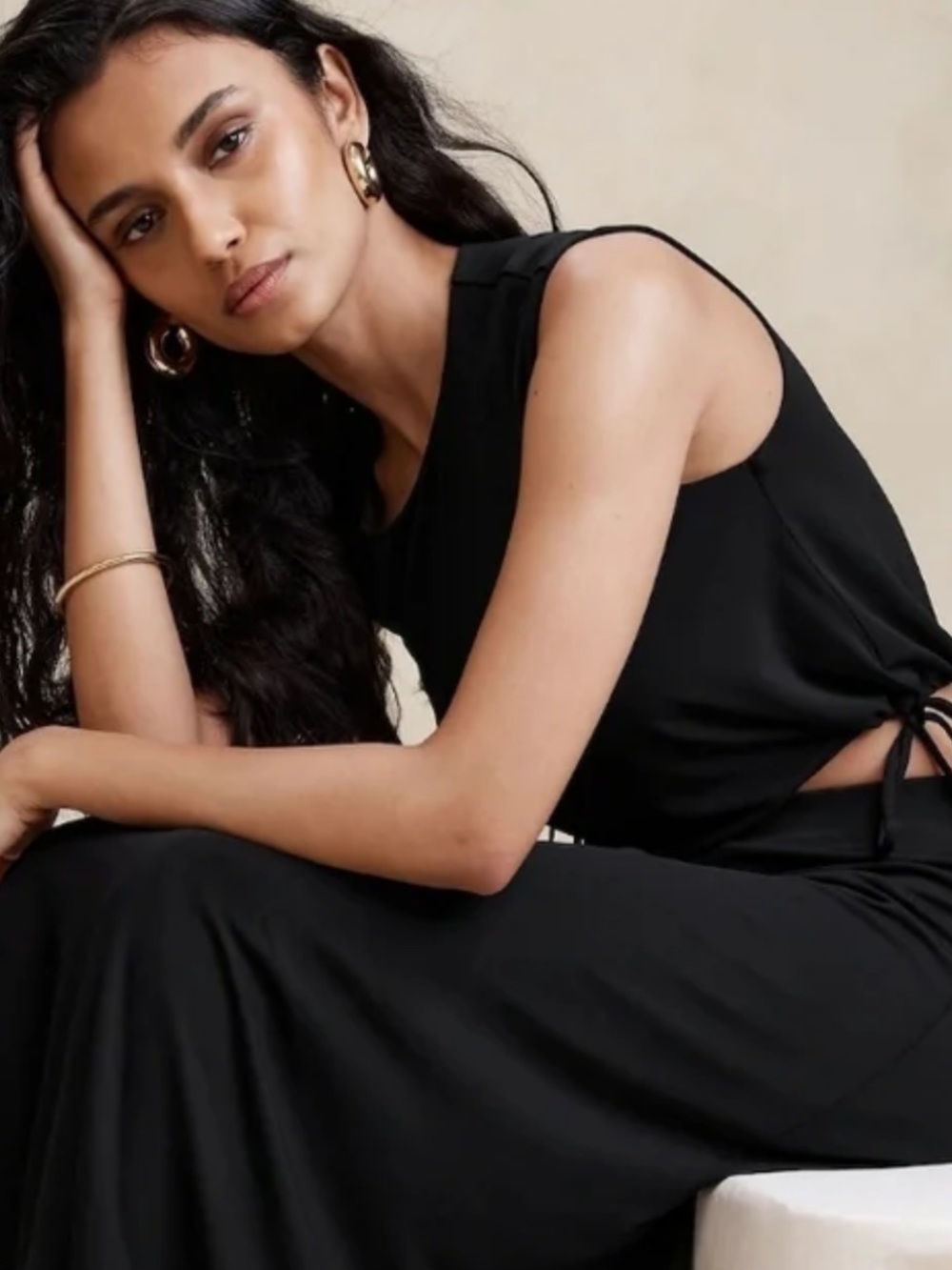 Banana Republic Black Sleeveless Drawstring Hem Crop Top Sz Medium